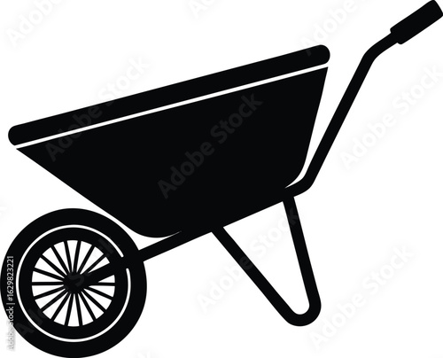 Black Garden Wheelbarrow Silhouette On White Background