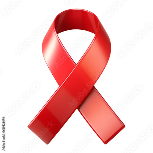 Red ribbon awareness symbol for hiv and aids support, isolated on transparent background