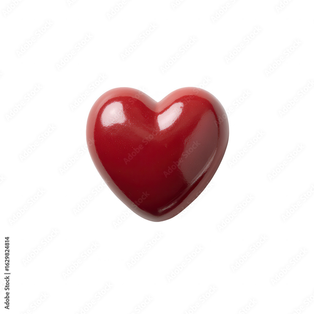 Fototapeta premium A shiny red heart shape, symbolizing love and affection, perfect for romantic themes. Isolated on a white background, ideal for various creative projects.