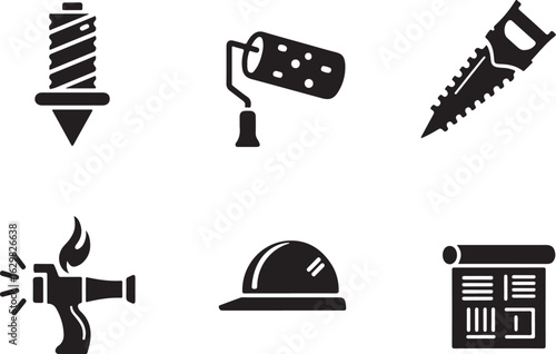 Essential construction tools icons for DIY projects and safety