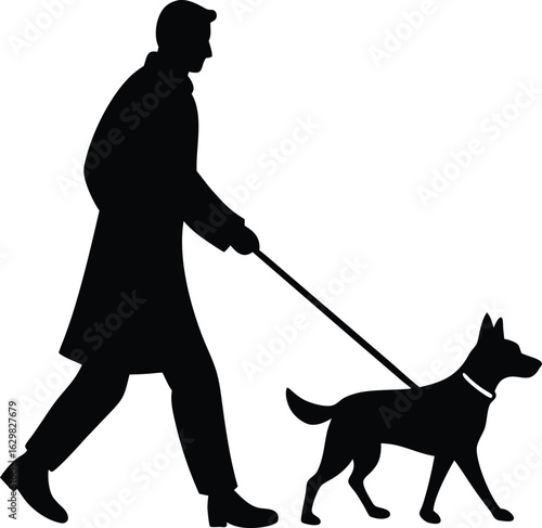 A Man Walks With  A Dog Vector Silhouette Art Icon