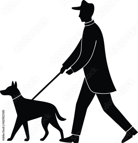A Man Walks With  A Dog Vector Silhouette Art Icon