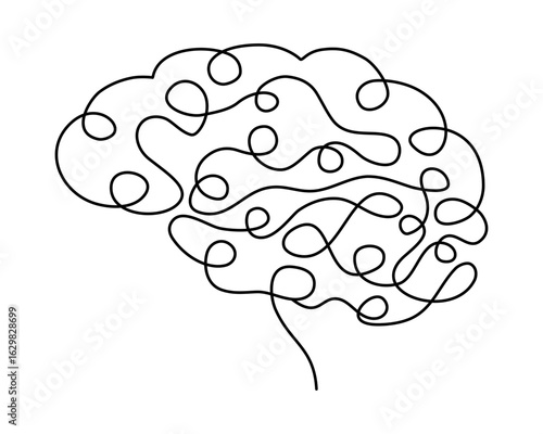 Brain icon isolated on white background. Line art illustration and sketch of human heart. Vector medical heart logo