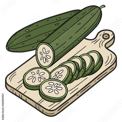 illustration of a cucumber and knife