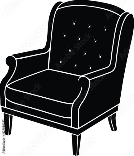 Beautiful Black Armrest Chair Vector Illustration Silhouette