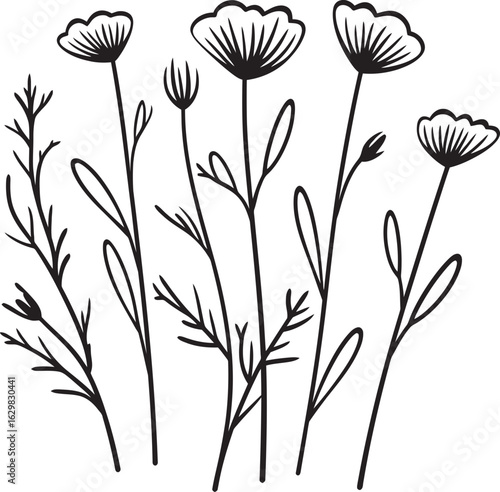 Soft Pellet Wildflower Vector Black Logo Icon with Minimalist Petal Detail Soft Pellet Wildflower Vector Black Logo Icon with Organic Floral Art