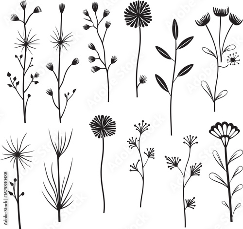 Soft Pellet Wildflower Vector Black Logo Icon with Flowing Artistic Details Soft Pellet Wildflower Vector Black Logo Icon with Flowing Petal Design