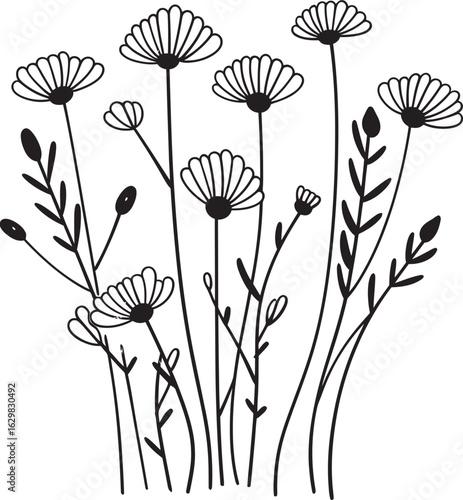 Soft Pellet Wildflower Vector Black Logo Icon with Simple Botanical Outline Soft Pellet Wildflower Vector Black Logo Icon with Flowing Artistic Details