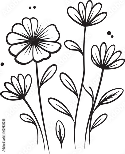 Soft Pellet Wildflower Vector Black Logo Icon with Minimal Botanical Flair Soft Pellet Wildflower Vector Black Logo Icon with Smooth Flowing Petals