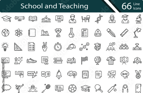 Education and School Line Icons, Learning, Teaching, and Academic Success Symbols.