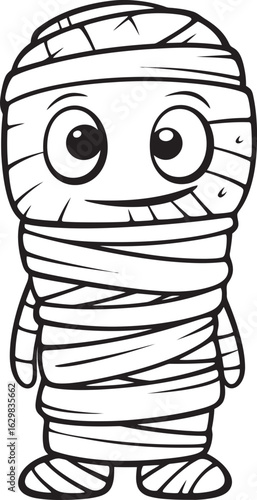 Vector Black Logo of Standing Mummy Bandaged from Head to Toe Standing Mummy Wrapped in Detailed Bandage Strips Vector Icon