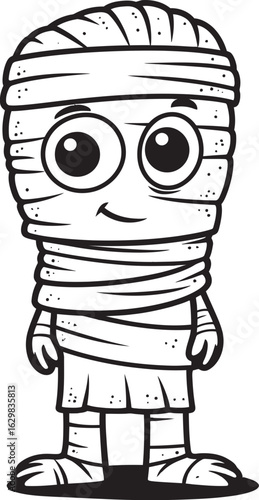 Black Vector Icon of Standing Mummy Covered in Bandages Standing Mummy in Classic Bandage Wrap Vector Black Logo Icon