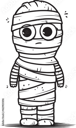 Standing Mummy in Classic Bandage Wrap Vector Black Logo Icon Vector Black Logo of Mummy Standing Fully Wrapped in Cloth