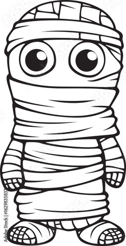 Vector Black Logo of Mummy Standing Fully Wrapped in Cloth Standing Mummy Wrapped Tightly in Bandages Vector Black Icon
