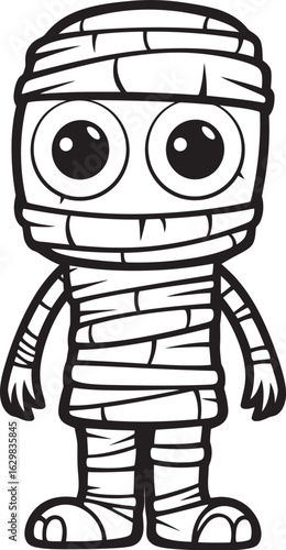 Black Silhouette Logo of Standing Mummy with Bandage Wrapping Standing Mummy Wrapped in Strips of Bandages Vector Black Icon