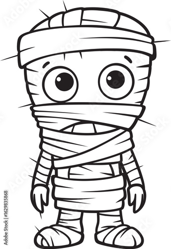Vector Icon of Standing Mummy with Detailed Bandage Wrap Standing Mummy Wrapped from Head to Toe Vector Black Logo