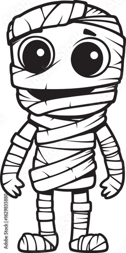 Standing Mummy in Full Bandage Coverage Vector Black Logo Vector Icon of Standing Mummy with Detailed Bandage Wrap