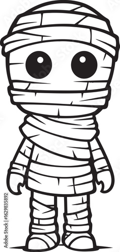 Standing Mummy Wrapped from Head to Toe Vector Black Logo Black Vector Logo of Mummy Standing Wrapped in Bandages