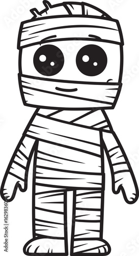 Black Vector Logo Icon of Standing Mummy in Bandage Wrap Standing Mummy Wrapped in Detailed Bandage Strips Vector Icon