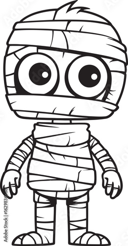 Vector Black Logo of Standing Mummy with Complete Bandages Standing Mummy Wrapped in Strips Vector Black Logo Icon