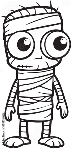 Standing Mummy Wrapped in Detailed Bandage Strips Vector Icon Vector Black Logo of Standing Mummy with Complete Bandages