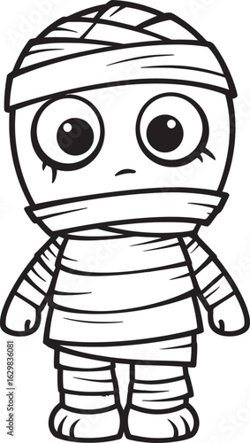 Black Vector Logo of Standing Mummy Covered in Cloth Bandages Standing Mummy Wrapped in Bandages Vector Black Silhouette Icon