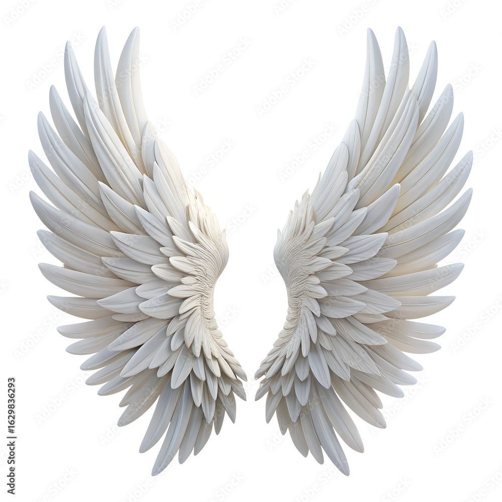 Obraz premium Soft detailed white angel wings isolated on transparent background