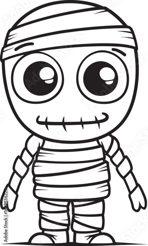 Black Vector Logo Icon of Standing Mummy Wrapped Fully Standing Mummy Wrapped in Detailed Bandages Vector Black Icon