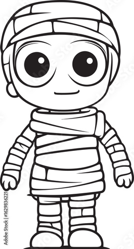 Vector Black Logo of Standing Mummy in Full Bandage Wrap Standing Mummy Covered in Bandages Vector Black Logo Icon