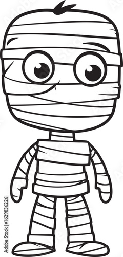 Black Vector Icon of Standing Mummy Fully Wrapped in Bandages Standing Mummy Wrapped in Cloth Bandages Vector Black Icon