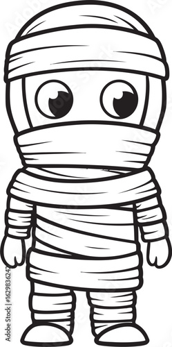 Standing Mummy Wrapped in Bandages Vector Black Logo Icon Black Vector Logo of Standing Mummy with Bandage Wrap