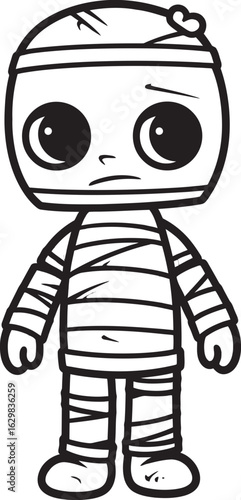 Standing Mummy Wrapped in Detailed Cloth Bandages Vector Icon Vector Icon of Standing Mummy Fully Wrapped in Bandages