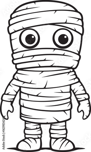 Vector Black Logo of Standing Mummy Wrapped Head to Toe Standing Mummy Wrapped in Bandages Vector Black Logo Icon