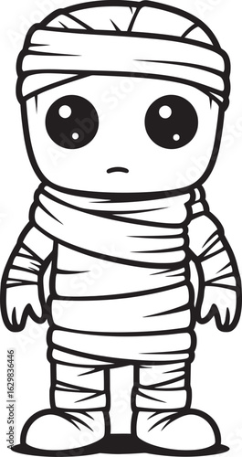 Standing Mummy Covered in Bandages Vector Black Logo Icon Black Vector Logo of Standing Mummy Wrapped Fully in Bandages