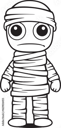 Black Vector Logo of Standing Mummy Wrapped Head to Toe Standing Mummy Wrapped in Bandages Vector Black Logo