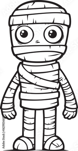 Vector Black Logo of Standing Mummy Covered in Bandages Standing Mummy Wrapped in Bandages Vector Black Icon