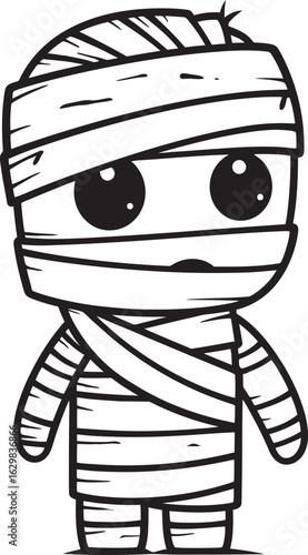 Standing Mummy Silhouette Wrapped in Bandages Vector Logo Detailed Bandage Wrapped Standing Mummy Vector Black Icon