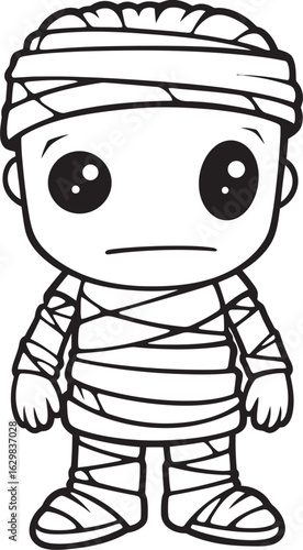 Standing Mummy Wrapped in Strips Vector Black Design Icon Vector Black Logo of Standing Mummy in Classic Bandage Wrap