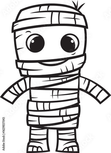 Standing Mummy Wrapped Fully in Bandages Vector Black Icon Black Silhouette Logo of Standing Mummy Wrapped in Cloth
