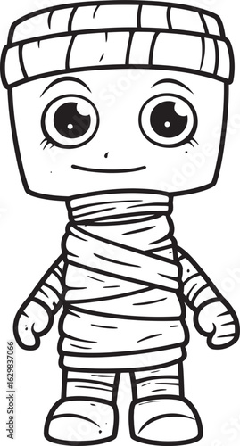 Vector Black Logo of Standing Mummy in Classic Bandage Wrap Standing Mummy Wrapped Fully in Bandages Vector Black Icon