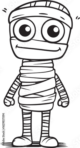 Vector Logo of Standing Mummy with Detailed Bandage Wrap Standing Mummy Wrapped in Cloth Strips Vector Black Logo