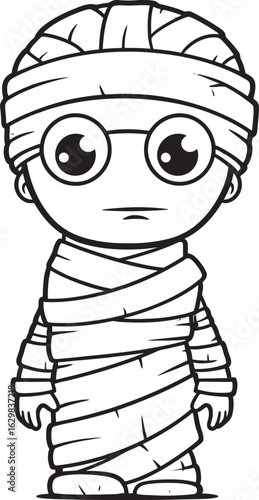 Black Vector Logo of Standing Mummy Fully Wrapped in Cloth Standing Mummy Wrapped in Layers of Bandages Vector Icon