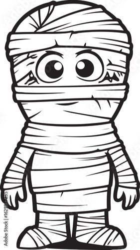 Black Vector Logo of Standing Mummy Wrapped Tightly in Bandages Standing Mummy Covered in Bandages Vector Black Logo Icon