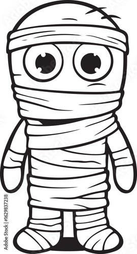 Standing Mummy Wrapped in Detailed Bandage Wrap Vector Logo Black Vector Logo of Standing Mummy Fully Wrapped in Cloth