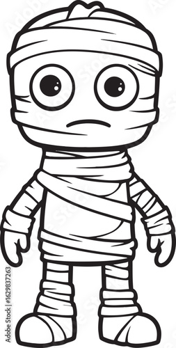 Vector Black Logo of Standing Mummy Wrapped in Bandages Standing Mummy Wrapped in Bandage Strips Vector Black Logo