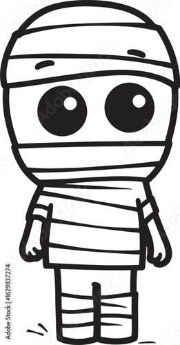 Black Vector Icon of Standing Mummy Fully Covered in Bandages Standing Mummy Wrapped in Cloth Bandages Vector Black Logo