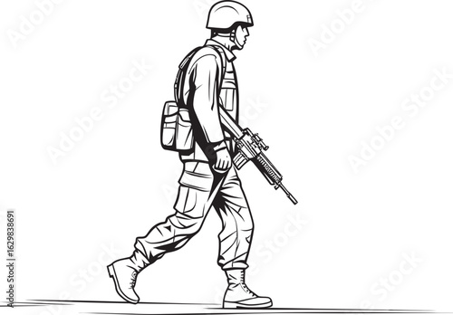 Soldier Walking with Firearm Vector Black Logo Icon Walking Soldier Armed Vector Black Logo Design