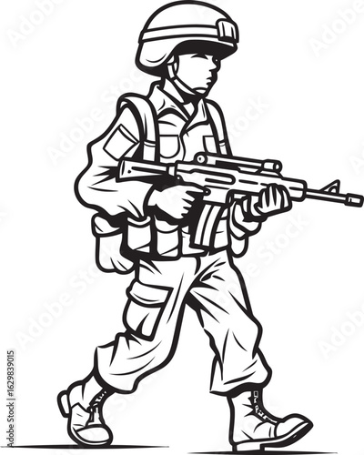 Soldier Walking with Weapon Vector Black Logo Illustration Walking Soldier Carrying Rifle Vector Black Logo