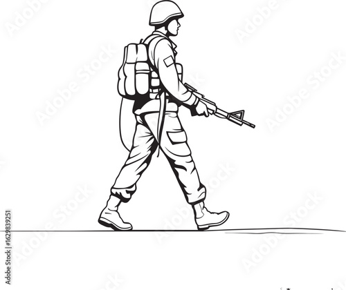 Black Silhouette of Soldier Walking with Gun Logo Vector Black Logo of Soldier Walking with Firearm