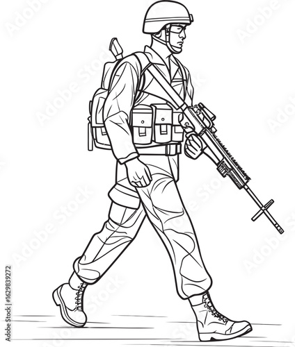 Soldier Marching Armed Vector Black Logo Icon Walking Soldier with Firearm Vector Black Design